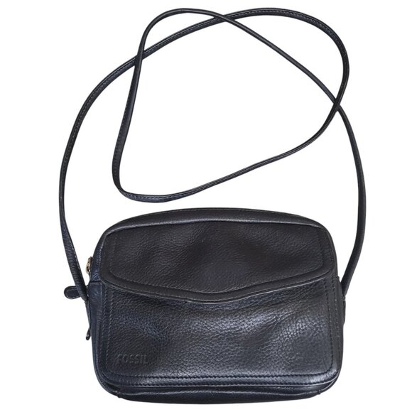 Vintage FOSSIL Black Leather Organizer Crossbody Wallet Multi Pocket Credit Card - Picture 1 of 16